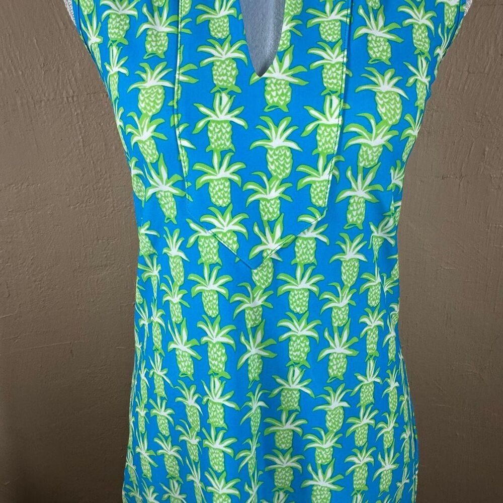 Jude Connally Kristen Dress – Blue & Lime Pineapple Print | Mandarin Collar | Sl - Picture 3 of 8